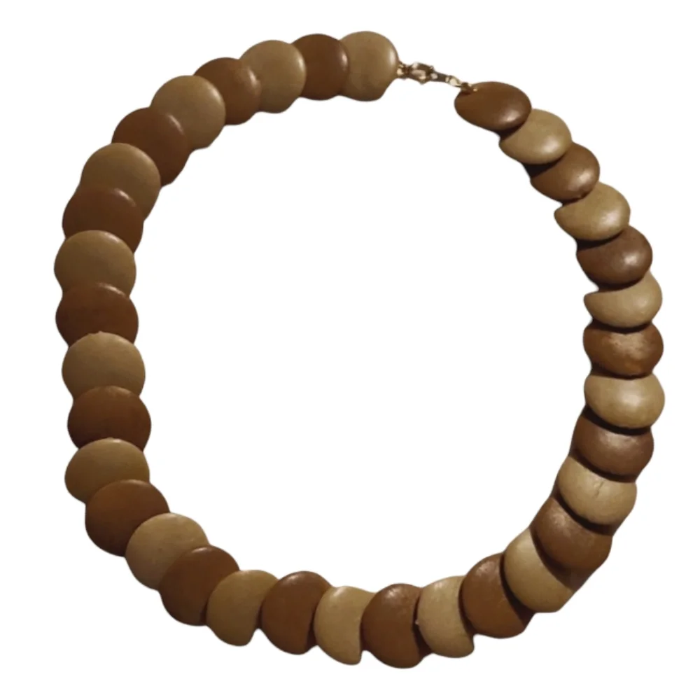 Natural Wood Disk Beads Layred Two-Tone Light To Dark Brown Beach Fall Necklace
